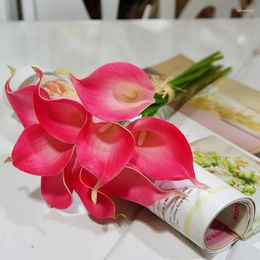 Fleurs décoratives 9pcs Fuschia mariage Real Touch Calla Lilies Artificial Latex Centresceces décor