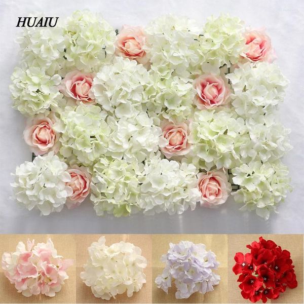 Flores decorativas 9 piezas Cabezas de flores de hortensia Pared artificial Seda falsa para el hogar Decoración de fondo de boda