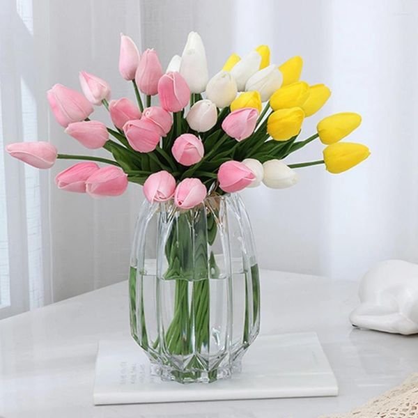 Fleurs décoratives 9pcs mini tulipes artificiels bouquet réel toulip pour le mariage à la maison faux bouquet de mariée décoration