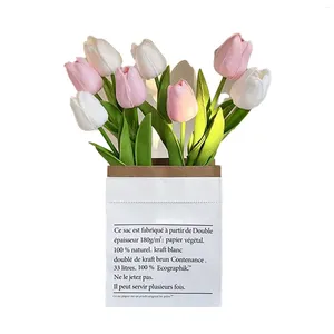 Fleurs décoratives 9 pièces fleur de Simulation de tulipe avec sac en papier Ins Bouquet artificiel nordique cérémonie de mariage décor de jardin à la maison