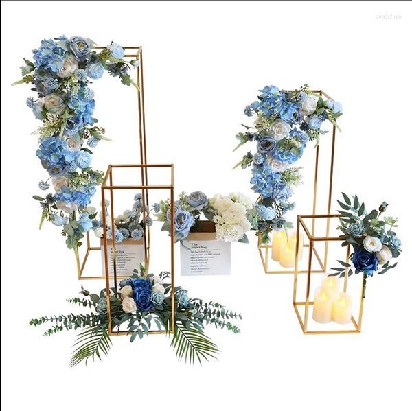 Fleurs décoratives 9ps Centres de table de mariage Porte-bouquet Grand événement Party Mall Hall Bienvenue Allée Décor Métal Socle Colonne Fleur