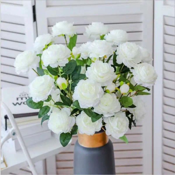 Fleurs décoratives Un bouquet de fleurs de pivoine artificielles à 3 têtes blanc rose rouge pour la maison salon salle à manger décoration de jardin intérieur et extérieur
