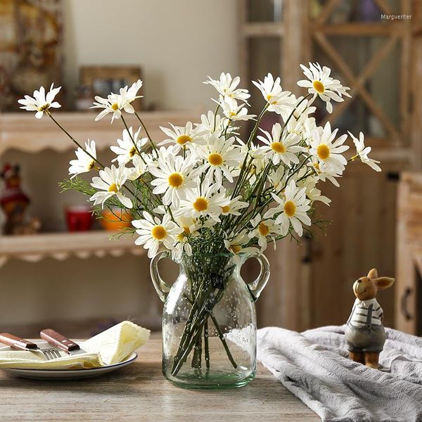 Fleurs décoratives une marguerite à 5 têtes maison chambre décoration Vase plante florale fleur artificielle camomille soie faux Bouquet 53cm