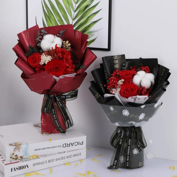Fleurs décoratives un bouquet de roses mariage rose artificiel avec du ruban en satin rose blanc champagne demoiselle d'honneur de la demoiselle d'honneur