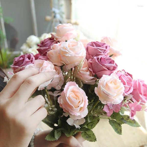 Fleurs décoratives un tas de 6 belles simulation pivoine rose fleur de soie bricolage maison jardin de jardin décoration artificielle