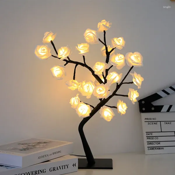 Fleurs décoratives une lampe à arbre rose à LED USB amovible avec une table de conception de bureau festive petite nuit de nuit cadeau d'anniversaire de nuit