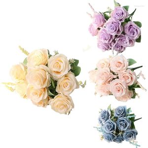 Decoratieve bloemen kunstmatige blauwe rozen zijden roos bloem boeket huizen tuin decoratie bruiloft rekwisieten voor fotoshoot setup