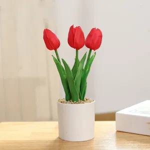 Accessoires de fleurs décoratives tulipe artificielle en pot, Bouquet de mariage 25x7.5CM, fausses plantes, cadeau de jardin, décor de fête à domicile