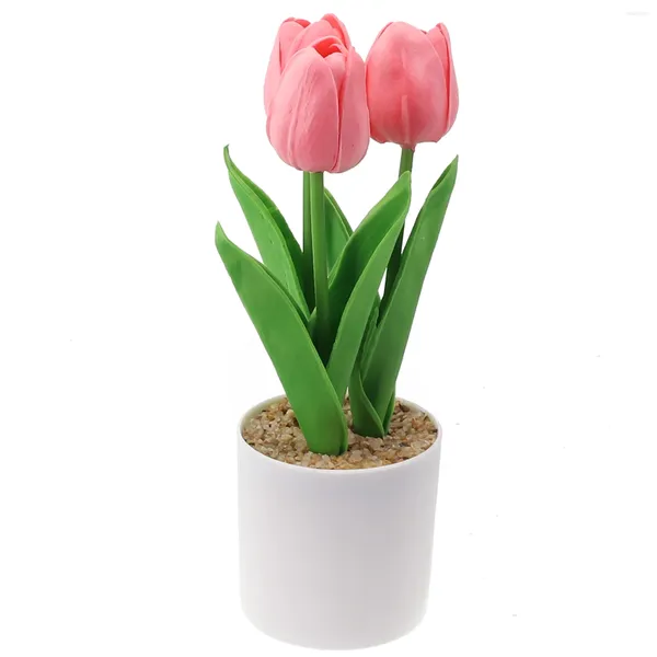 Flores decorativas acessórios tulipa artificial vaso de casamento 1 peça 25x7.5cm plantas falsas presente decoração de festa em casa marca