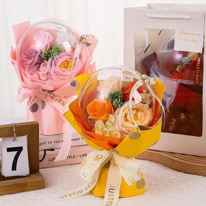 Flores decorativas bobo acrílico bola con ramo de jabón de rosas artificial para el día de la madre cumpleaños regalos de San Valentín