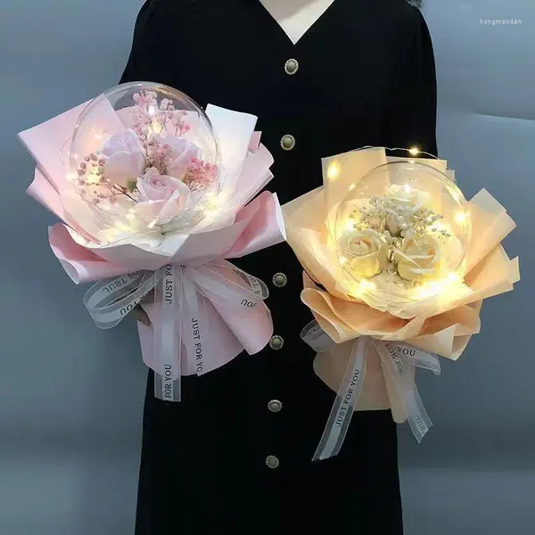 Fleurs décoratives Acrylique Bobo Ball avec Gypsophile Artificielle Tournesol Rose Bouquet Boîte Pour La Saint-Valentin Petite Amie Cadeau D'anniversaire