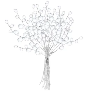 Fleurs décoratives Branches de fleurs en acrylique Perle artificielle Cristal Bouquets blancs Vases d'arbre Gouttes de Noël Pics floraux Tiges de fil Artisanat