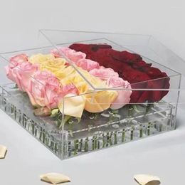 Flores decorativas Caja de flores de rosa acrílico con organizador de maquillaje Bouquet de bricolaje para la decoración de la boda Día de San Valentín Regalo de cumpleaños