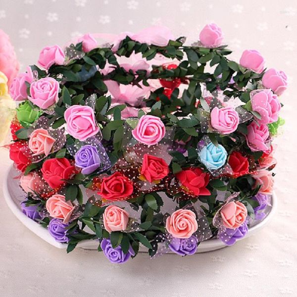 Flores decorativas Guirnalda de flores artificiales ajustables Adultos Niños Guirnalda Tocado Banda Aro para el cabello Diadema Novia Princesa Corona Boda