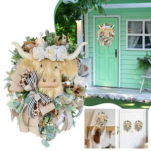 Decoratieve bloemen schattige koe krans 16 inch veerdecoratie met lanyard voor voordeur muur home raam opbergzak