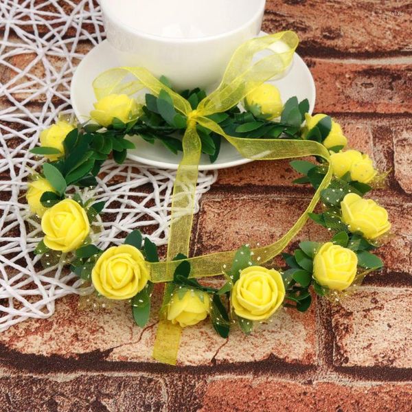 Fleurs décoratives Adulte Enfants Fleur Artificielle Guirlande Guirlande Coiffe Bande Cerceau De Cheveux Bandeau Mariée Princesse Couronne Anniversaire De Mariage