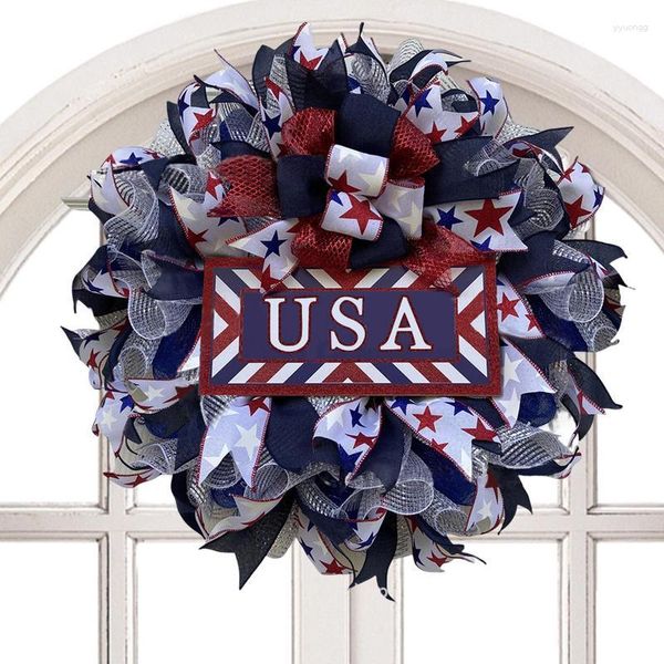 Porte patriotique de guirlande de drapeau américain de fleurs décoratives pour l'avant d'école de décor de jour de l'indépendance