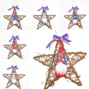 Fleurs décoratives American Independence Day Star Star Wreaty Decor Decoration Rudolph Wicker pentagram Pendant Garlands Window Wall Decor