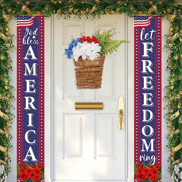 Fleurs décoratives American Independence Day Red Blanc et Blue Hortensia Panier de panier suspendu Garland Garland Home Front Door Simulation Fleur