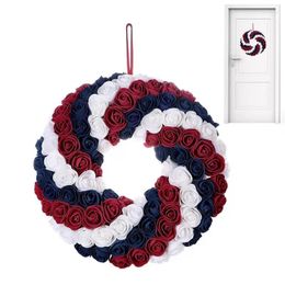 Fleurs décoratives American American Patriotic Independence Day Wreath Artificial Bleu blanc rouge fleur rouge suspendue Garland pour le 4 juillet Décoration de porte