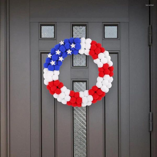 Fleurs décoratives Americana Wreath Independence Day Garland Patriotic USA Flag Stars Stars Decoration For Front Door