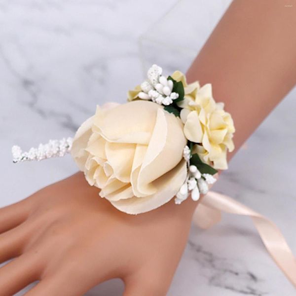 Fleurs décoratives et corsage de mariage groupe fleur poignet soeur marié simulation mariée artificielle rose blanche