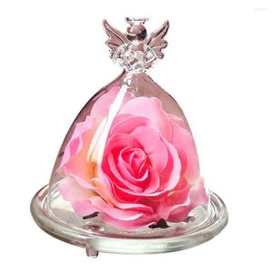 Fleurs décoratives Angel Fleur éternelle Transparent arrangement de verre Couverture Artificiel Table Top Table Valentin Rose Gift