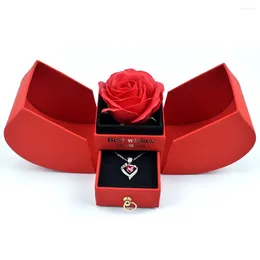 Flores decorativas, collar con caja de regalo creativa de rosas de manzana para enviar amigos, día de San Valentín, Navidad, cumpleaños, alto