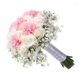 Fleurs décoratives Aritificial Silk Handmade Flower Bouquet Pink White Bridal For Wedding Indoor Decoration Party Event Event Supplies