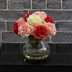 Arrangement de fleurs décoratifs artificiels avec vase multicolore