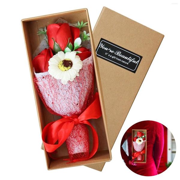 Arrangement de fleurs décoratives Oeillet Rose Savon Parfumé Bouquet De Fleurs Saint Valentin Coffret Cadeau Artificiel Fête D'anniversaire Romantique