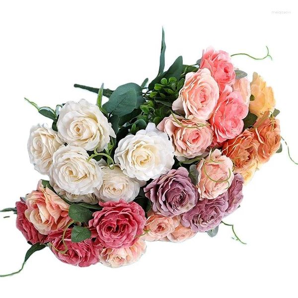Fleurs décoratives artificielles 6 têtes Maria Rose, vente en gros, décoration de mariage, soie plastique, fleur artificielle pour toujours