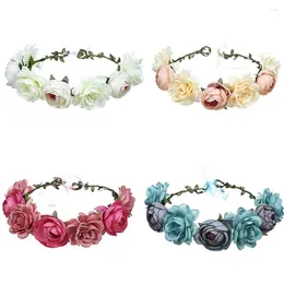 Decoratieve bloemen kunstmatige roos haarband touw bruiloft bloemen slinger girl girl krans elastische haaraccessoires feest cosplay kopstuk