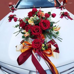 Decoratieve bloemen Artificia Flower Rose Orange Hemisphere Hoofdbruiloft Auto-decoratie Set Chinese Auxiliary Team