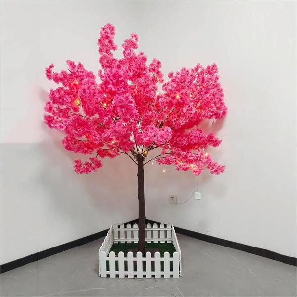 Flores decorativas Árbol de flor de cerezo artificial con luz LED 5 pies / 1,5 m Tallos rosados hechos a mano para bodas en interiores y exteriores Fiesta en casa y oficina