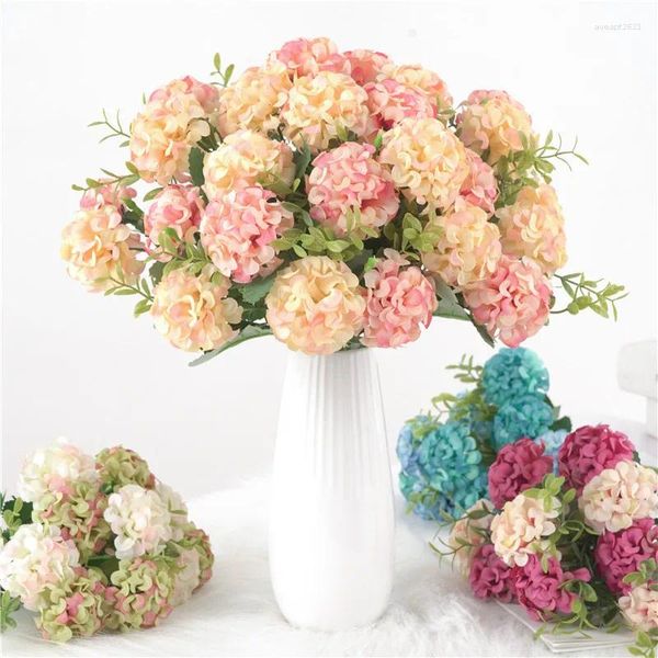 Fleurs décoratives artificielles 11,6 pouces hortensia en soie avec tiges pour bricolage mariage bouquet de mariée fête bureau maison table centres de table plante