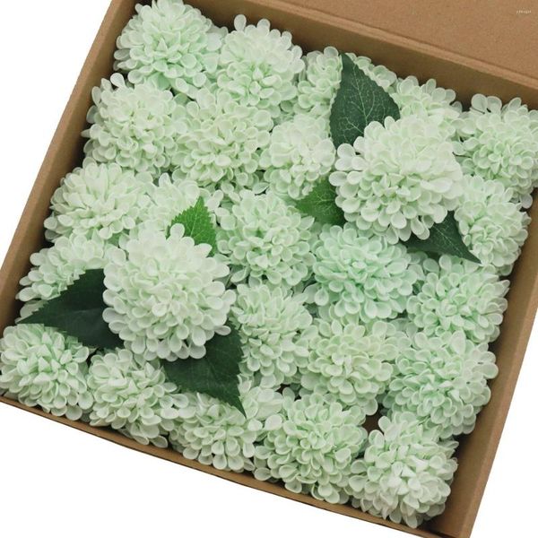 Flores decorativas artificiales, 25 uds., margaritas falsas de Dalia verde menta con tallo para ramos de boda DIY, arreglos florales de centro de mesa