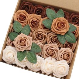 Fleurs décoratives artificielles 25pcs réels de la terre à la recherche de ombre roses en mousse 5 fausses avec tiges pour bouquets de mariage bricolage