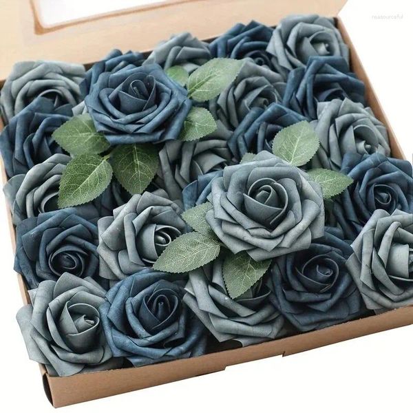 Fleurs décoratives artificielles 25pcs réels en mousse bleu poussiére.