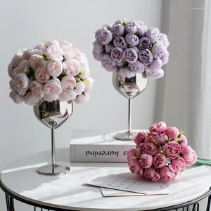 Fleurs décoratives artificielles 27 têtes Rose Bouquet mariage mariée fausse fleur nordique maison fête Table chambre Vase décoration accessoires