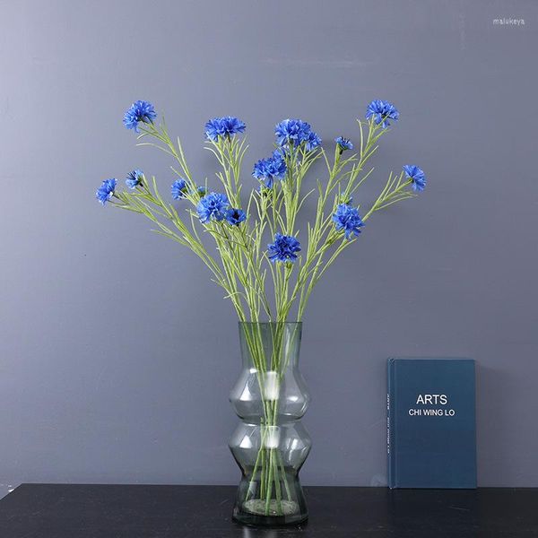 Fleurs décoratives artificielles 3 têtes bleuet scène de mariage fleur Art décoration de la maison vent roue chrysanthème
