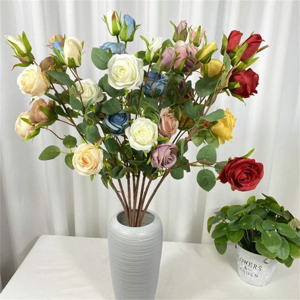 Fleurs décoratives artificielles 5 tête ronde de mariage rose simulation bouquet de salon décoration décoration ornements