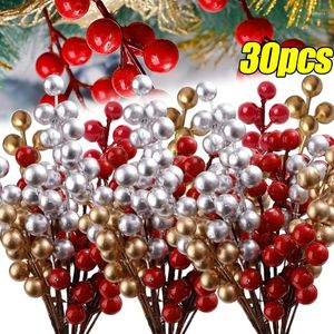 Fleurs décoratives artificielles 7 têtes baies branche de Noël baies de houx tiges fausse fleur cerise végétal de Noël décoration de fête d'arbre bricolage