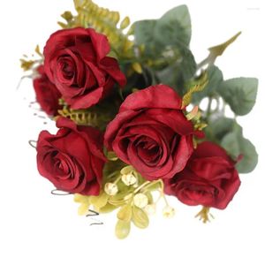 Fleurs décoratives artificielles 7 têtes de petites Roses réalistes aucun entretien requis ne se décolore pas stimulées de longue durée