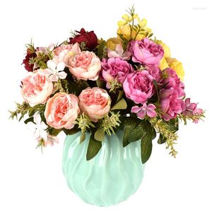 Fleurs décoratives artificielles 7 têtes rose soie thé Rose pivoine fausse fleur pour bricolage maison jardin mariage décoration accessoires