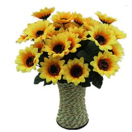 Fleurs décoratives artificielles 7 têtes branche de simulation de tournesol en soie jaune/Bouquet F; Loral pour bureau fête jardin El décor de mariage