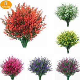 Fleurs décoratives artificielles 8 paquets de fausses plantes d'arbustes résistantes aux UV de lavande ne se décolorent pas en plastique de verdure pour la décoration de bureau à domicile