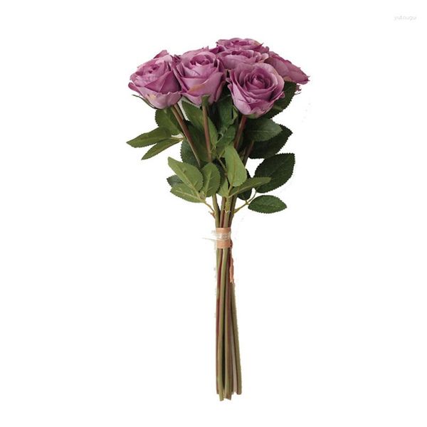 Fleurs décoratives Artificielle 8 Têtes Amant Rose Bundle Pour La Maison Jardin Décoration Mariée Bouquet De Mariage Événement Mariage Décor Faux