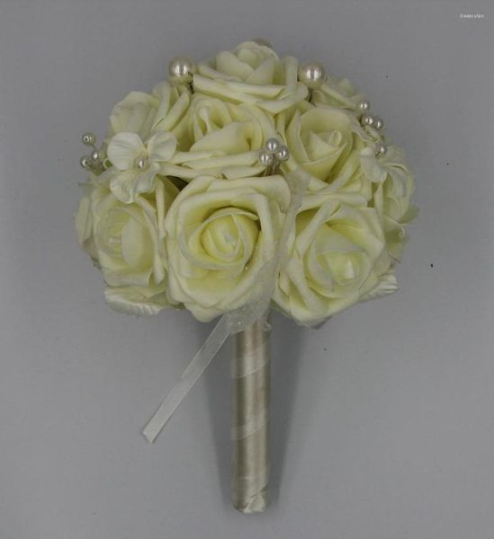 Flores decorativas artificiales 9 pulgadas ramo de rosas de espuma con perlas blanco rosa flor de dama de honor boda nupcial