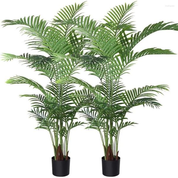 Fleurs décoratives Plante de palmier Areca artificielle 5 pieds Faux arbre avec 17 troncs Faux pour la décoration moderne extérieure intérieure Dypsis Lutescens